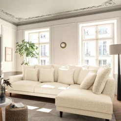 Canapé d'angle droit convertible en tissu joint - beige roucas