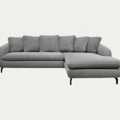 Canapé d'angle droit convertible en tissu tramé - gris ardoise