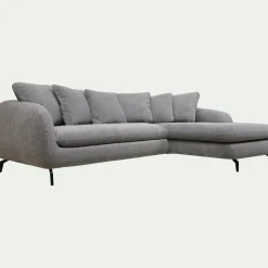 Canapé d'angle droit convertible en tissu tramé - gris ardoise