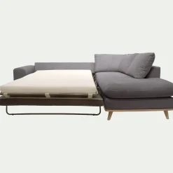Canapé d'angle droit convertible en tissu Crown - gris restanque