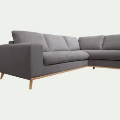 Canapé d'angle droit convertible en tissu Crown - gris restanque