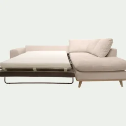 Canapé d'angle droit convertible en tissu Crown - beige roucas