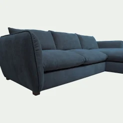 Canapé d'angle droit convertible en tissu Nature - bleu