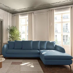 Canapé d'angle droit convertible en tissu doux tramé - bleu