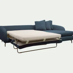 Canapé d'angle droit convertible en tissu doux tramé - bleu