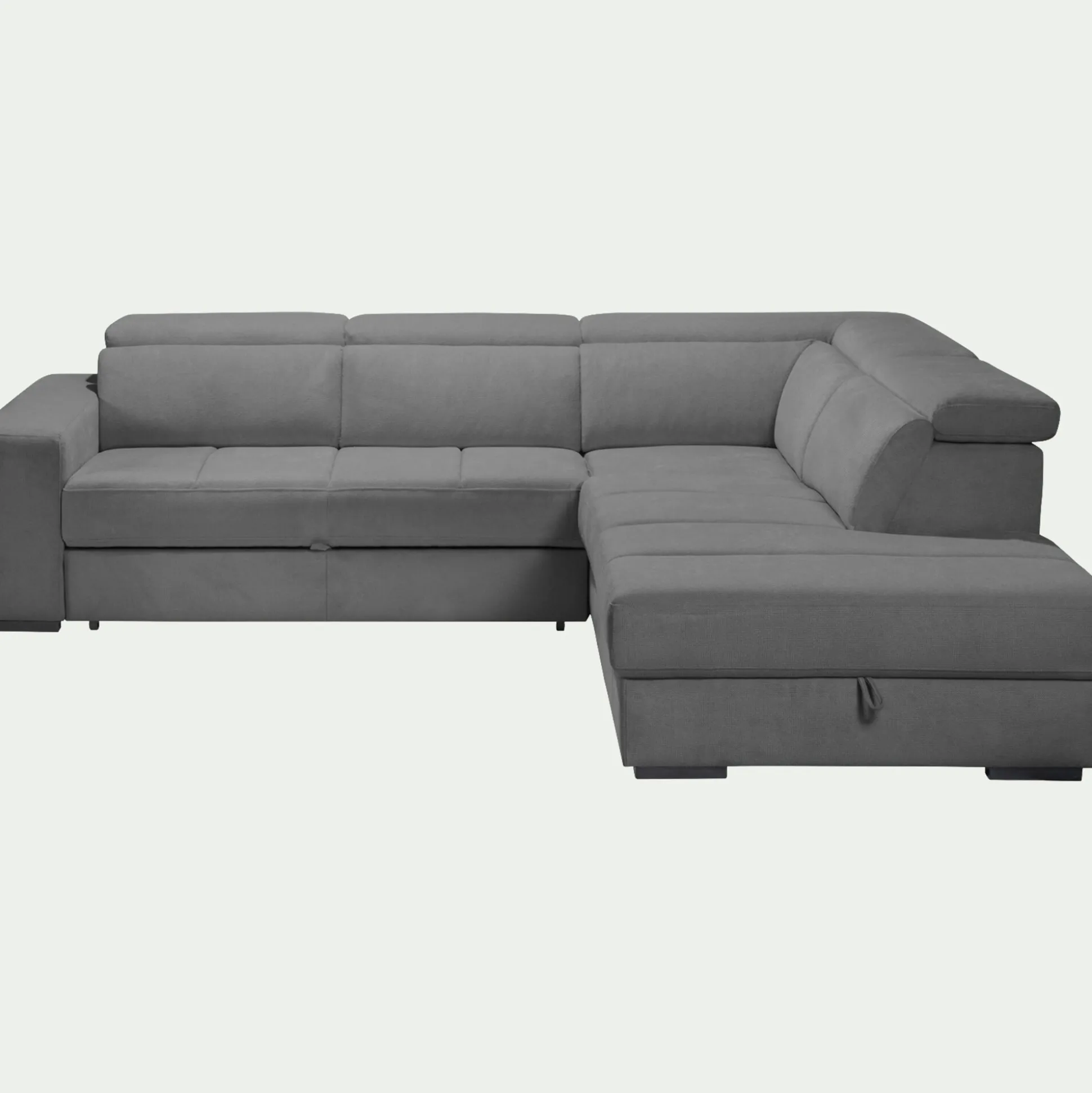 Canapé d'angle droit convertible avec coffre en tissu doux - gris
