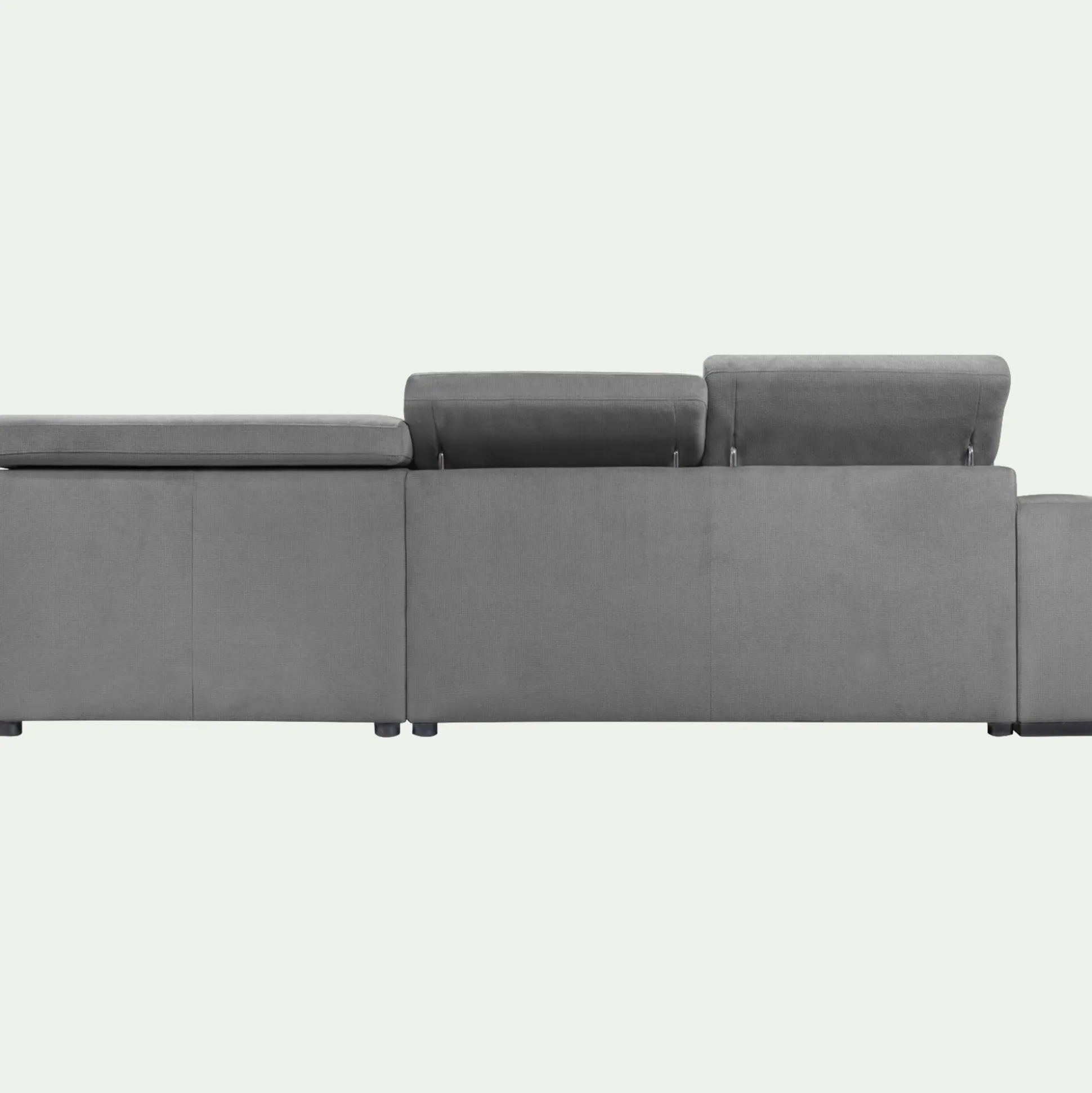 Canapé d'angle droit convertible avec coffre en tissu doux - gris