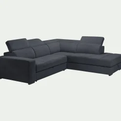 Canapé d'angle droit convertible avec coffre en tissu doux - bleu calabrun