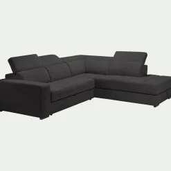Canapé d'angle droit convertible avec coffre en tissu doux - gris ardoise
