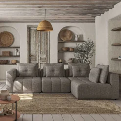 Canapé d'angle droit en tissu Benjo - gris vesuve