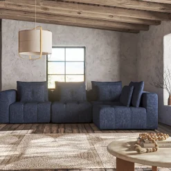 Canapé d'angle droit en tissu Benjo - bleu marine