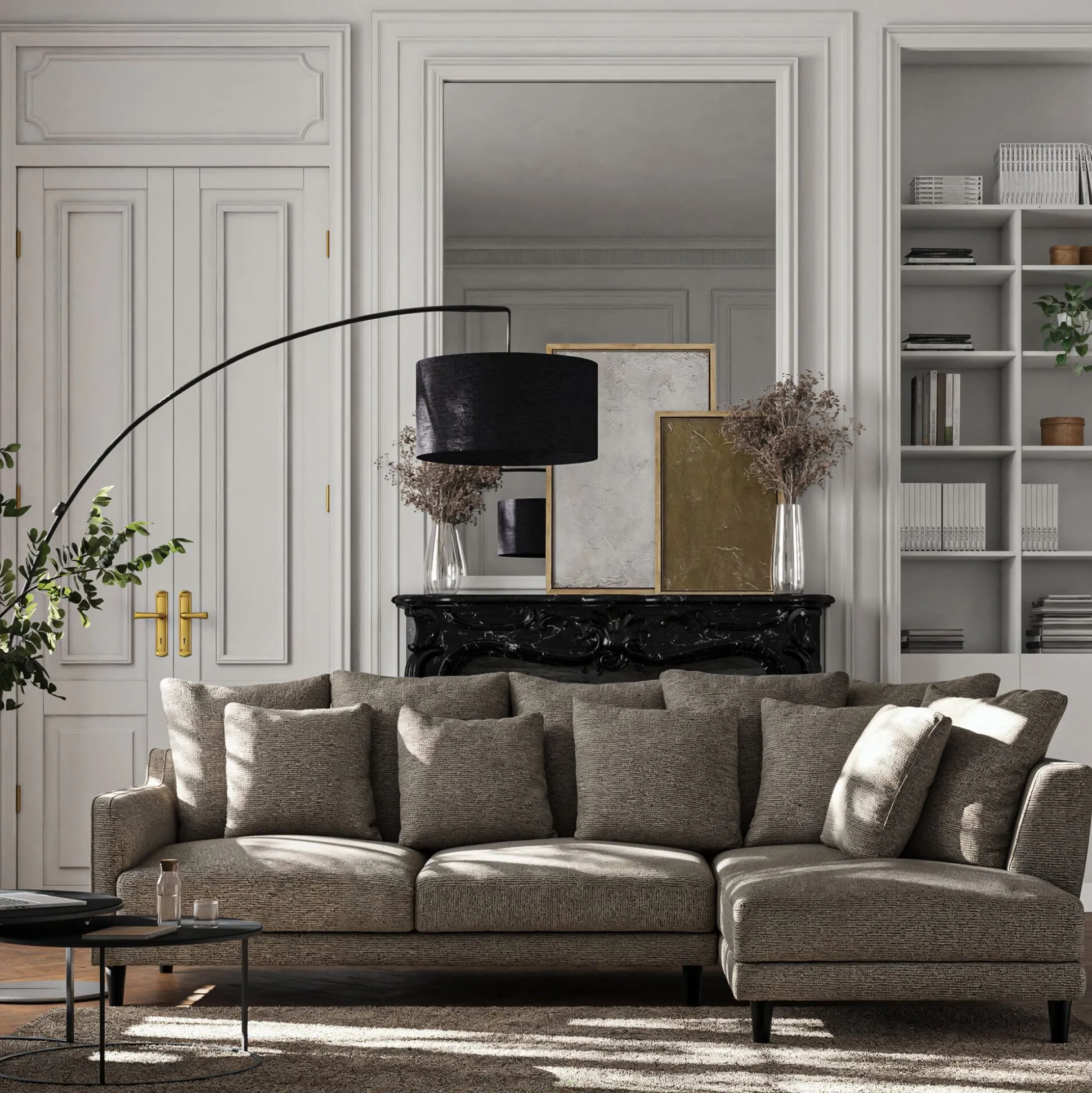 Canapé d'angle droit fixe en tissu genesis - beige alpilles