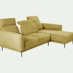 Canapé d'angle droit fixe en tissu memphis avec fonction avance-recul - jaune argan