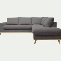 Canapé d'angle droit fixe en tissu Storm - gris moyen