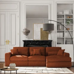 Canapé d'angle droit fixe en chenille - brun rustrel