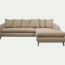 Canapé d'angle droit fixe en tissu doux tramé - beige