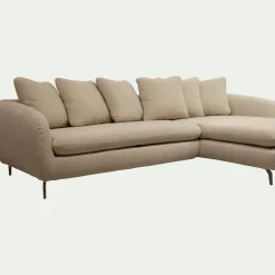 Canapé d'angle droit fixe en tissu doux tramé - beige
