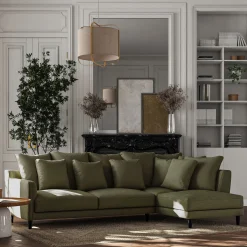 Canapé d'angle droit fixe en tissu joint - vert cèdre