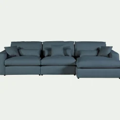 Canapé d'angle droit fixe en tissu bouclette - bleu