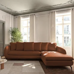 Canapé d'angle droit fixe en tissu doux tramé - brun rustrel