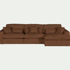 Canapé d'angle droit fixe en tissu côtelé bita - brun rustrel