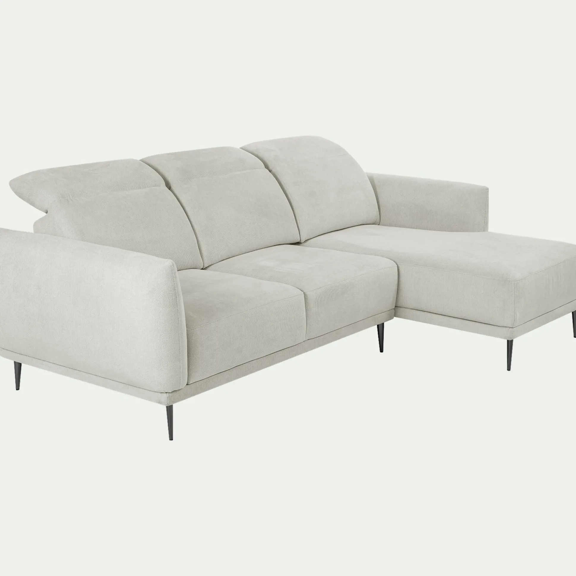 Canapé d'angle droit fixe en tissu memphis avec fonction avance-recul - beige roucas