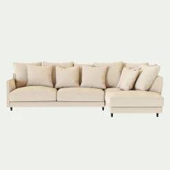 Canapé d'angle droit fixe en tissu joint - beige roucas