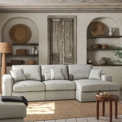 Canapé d'angle droit fixe en velours côtelé - gris borie