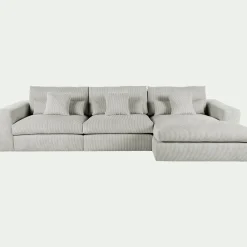 Canapé d'angle droit fixe en velours côtelé - gris borie