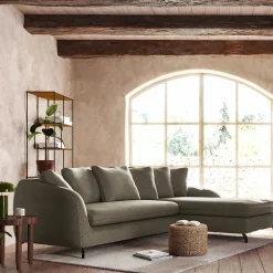 Canapé d'angle droit fixe en tissu tramé - vert garrigue