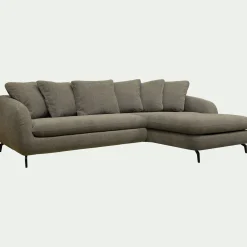 Canapé d'angle droit fixe en tissu tramé - vert garrigue