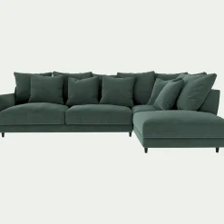Canapé d'angle droit fixe en tissu velvet - vert sauge