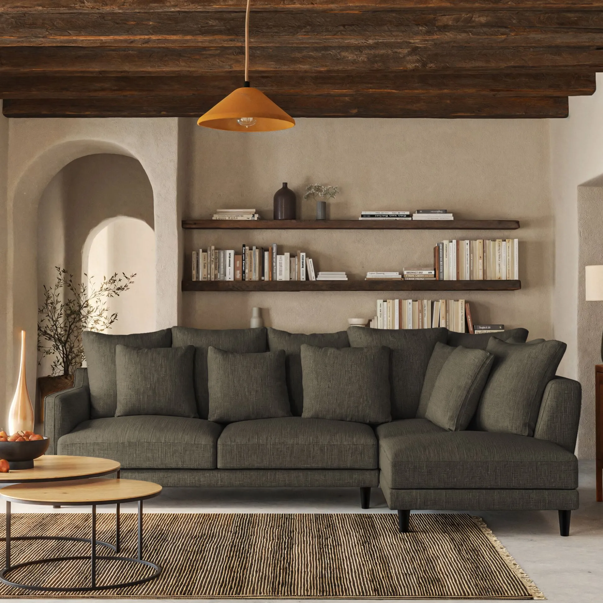 Canapé d'angle droit fixe en tissu mixte - vert cèdre