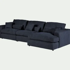 Canapé d'angle droit fixe en chenille - bleu marine