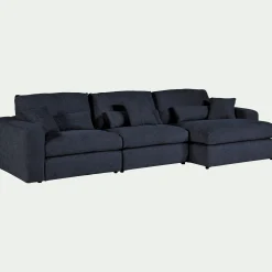Canapé d'angle droit fixe en chenille - bleu marine