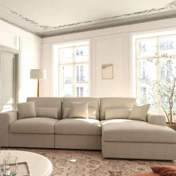 Canapé d'angle droit fixe en chenille - beige roucas