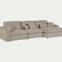Canapé d'angle droit fixe en chenille - beige roucas