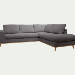 Canapé d'angle droit fixe en tissu Crown - gris restanque