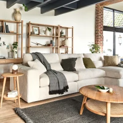 Canapé d'angle droit fixe en velours côtelé - beige roucas