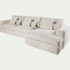 Canapé d'angle droit fixe en velours côtelé - beige roucas