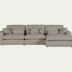 Canapé d'angle droit fixe en tissu bouclette - gris clair