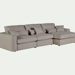 Canapé d'angle droit fixe en tissu bouclette - gris clair