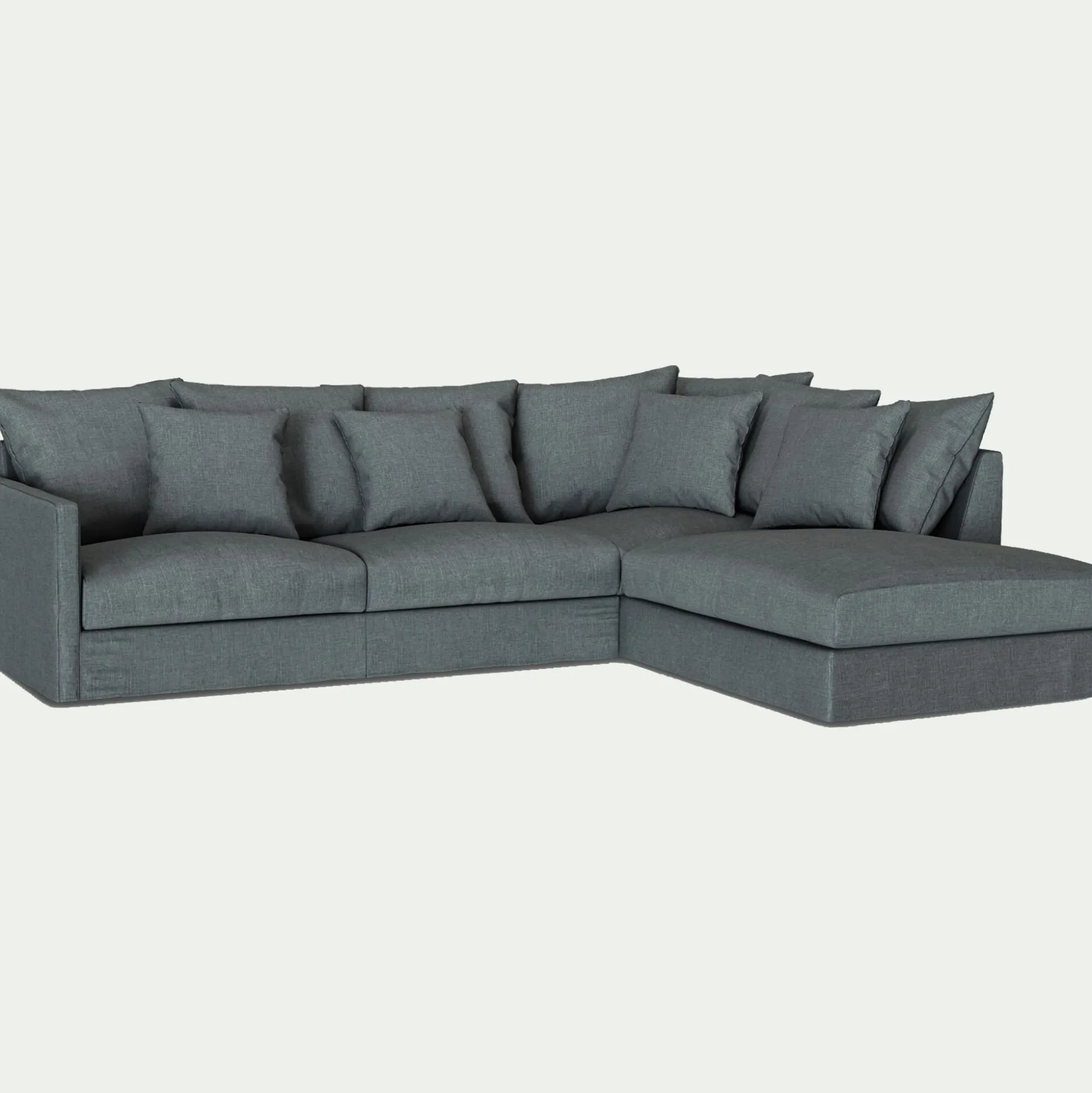 Canapé d'angle fixe droit en tissu - gris ardoise