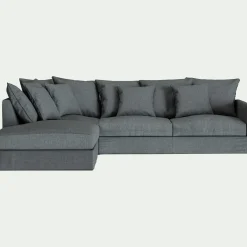 Canapé d'angle fixe gauche en tissu - gris ardoise