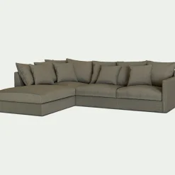 Canapé d'angle fixe gauche en tissu - vert cèdre