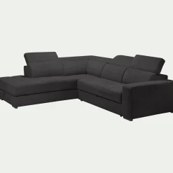 Canapé d'angle gauche convertible avec coffre en tissu doux - gris ardoise