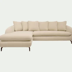 Canapé d'angle gauche convertible en tissu doux tramé - blanc écru