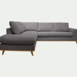 Canapé d'angle gauche convertible en tissu Crown - gris restanque