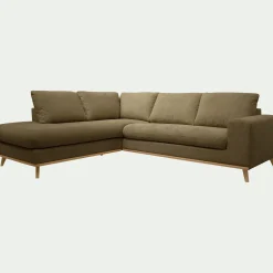 Canapé d'angle gauche convertible en tissu Crown - vert cèdre