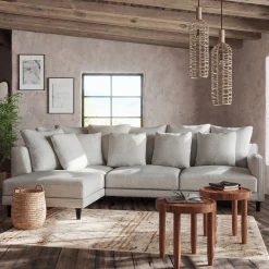 Canapé d'angle gauche convertible en tissu joint - gris borie